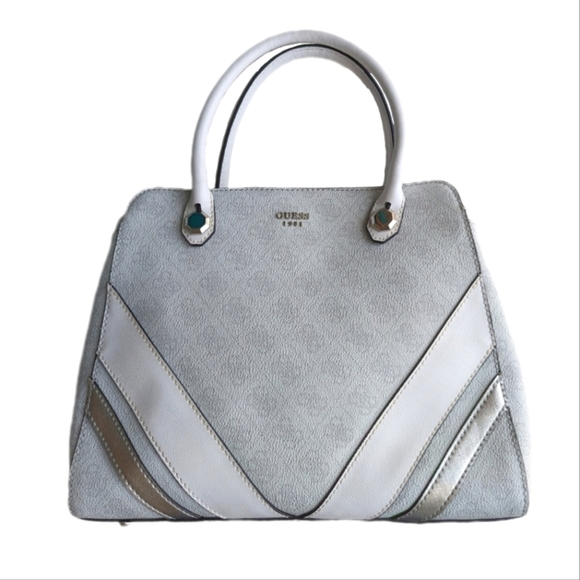 Guess Slater Girlfriend Top Handle Satchel Shoulder Bag Silver, Grey, White - Picture 1 of 16